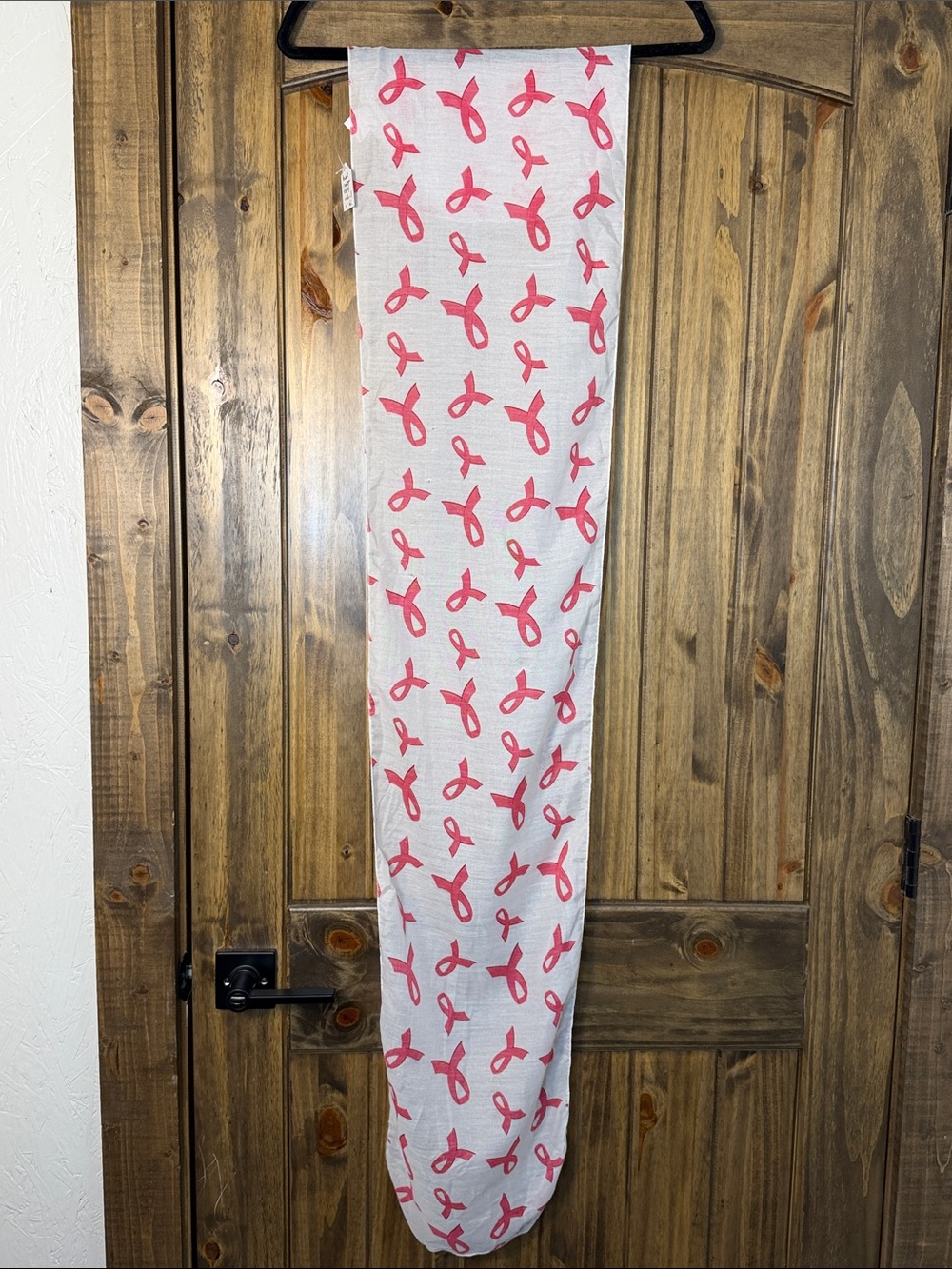 Pink Ribbon Print White Scarf - Supportive Pattern